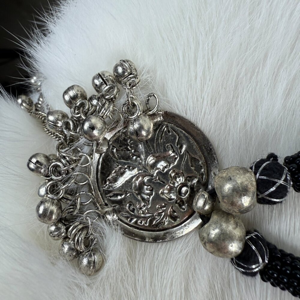 Set Black Seed Bead & Silver Tone Bell Jewelry Set Necklace & Earring - Picture 5 of 5